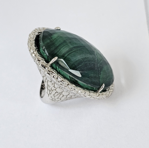 Genuine Malachite Faceted Colleen Lopez Ring Platinum & Sterling Silver Sz 6! - Picture 4 of 8
